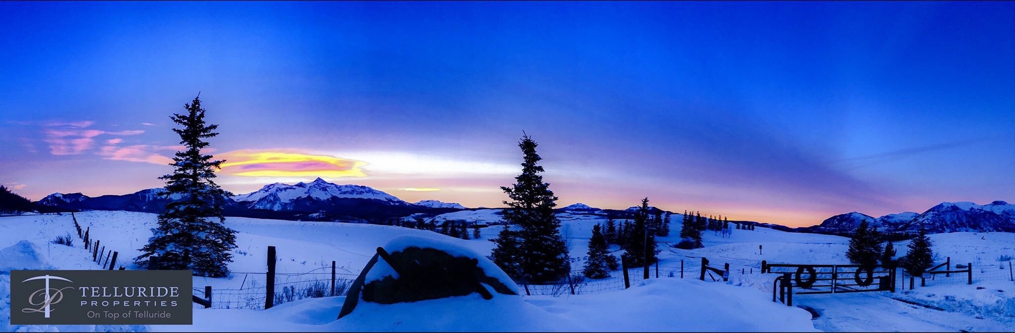 Stunning winter sunset over Telluride mountains